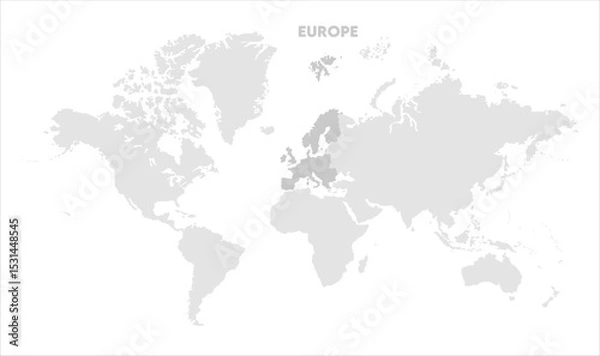 Fototapeta Europe outline in global map-06, Map of Europe, highlighted on the world map, Europe on the world map, Satellite view, Europe location on the globe.