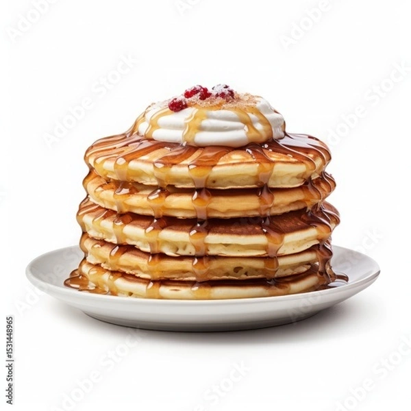 Fototapeta An isolated, ultra-detailed realistic photography of pancakes with Frosting on a white background