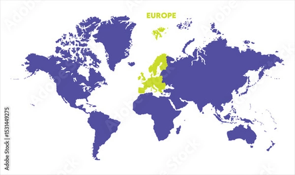Fototapeta World map with Europe focus-08, Map of Europe, highlighted on the world map, Europe on the world map, Satellite view, Europe location on the globe.