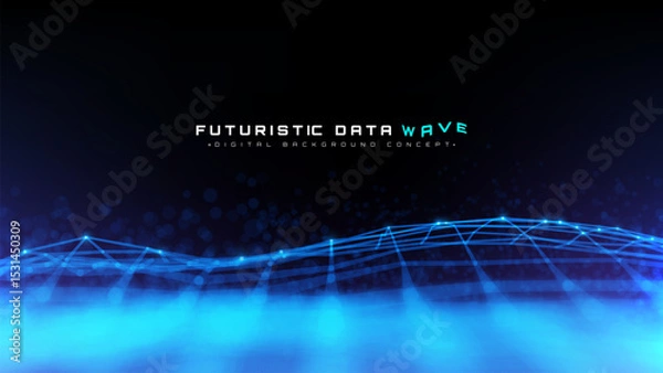 Fototapeta Futuristic background with blue mesh glowing elements. Digital network technology and data flow design. Minimalist tech. Vector illustration.