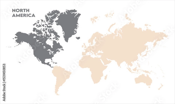 Obraz Minimalist North America map-01, Map of North America, highlighted on the world map, North America on the world map, Satellite view, North America's location on the globe.