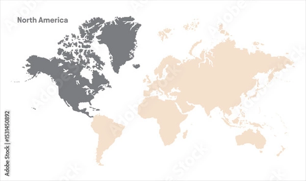 Obraz Minimalist North America map-03, Map of North America, highlighted on the world map, North America on the world map, Satellite view, North America's location on the globe.