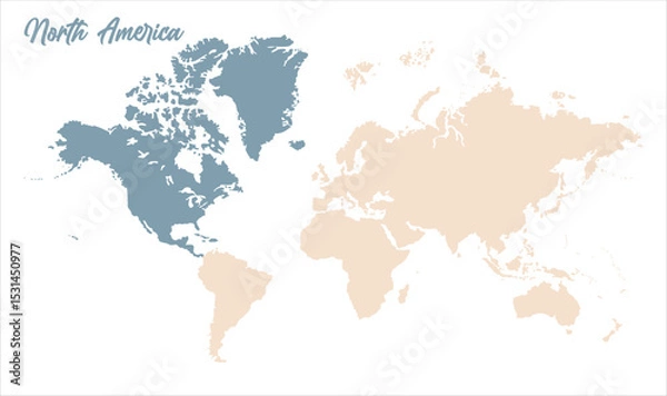 Obraz Minimalist North America map-04, Map of North America, highlighted on the world map, North America on the world map, Satellite view, North America's location on the globe.
