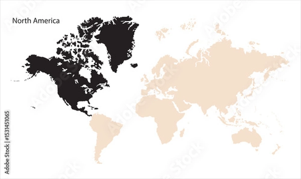 Obraz Minimalist North America map-02, Map of North America, highlighted on the world map, North America on the world map, Satellite view, North America's location on the globe.