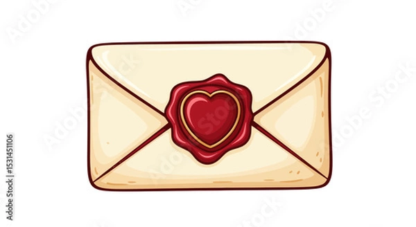 Fototapeta Sealed with Love: A meticulously detailed illustration of a classic envelope, elegantly sealed with a heart-shaped wax stamp, symbolizing a heartfelt message.