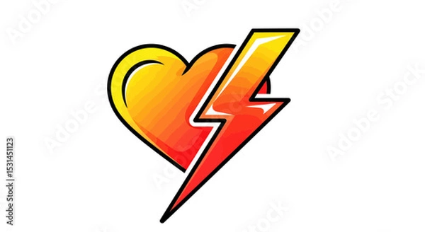 Fototapeta Love and Energy: A bold emblem of a heart intertwined with a lightning bolt, symbolizing vibrant passion and dynamic power.