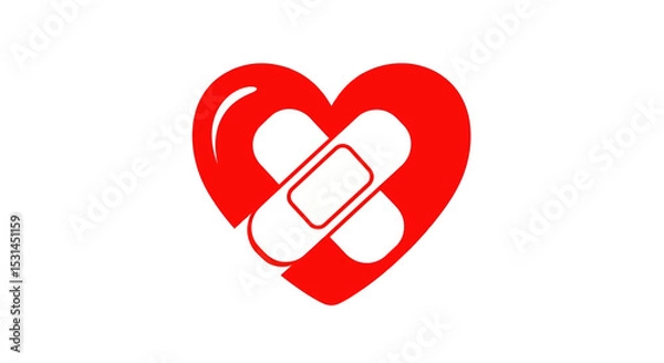 Fototapeta Heart's Mend: A symbolic representation of healing, care, and health, featuring a vibrant red heart embraced by a soothing bandage, offering a visual expression of comfort and recovery.