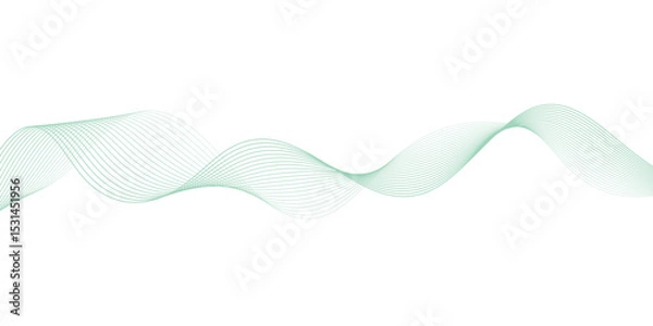 Obraz Abstract green lines on a white background. Modern technology wave design. Vector illustration.	
