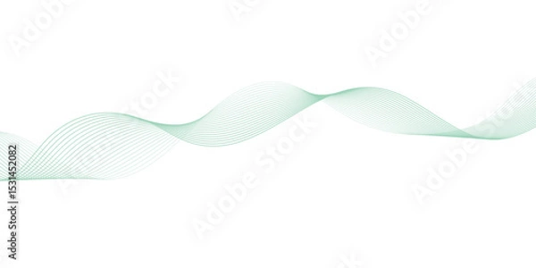 Obraz Abstract green lines on a white background. Modern technology wave design. Vector illustration.	