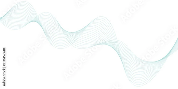 Obraz Abstract green lines on a white background. Modern technology wave design. Vector illustration.	