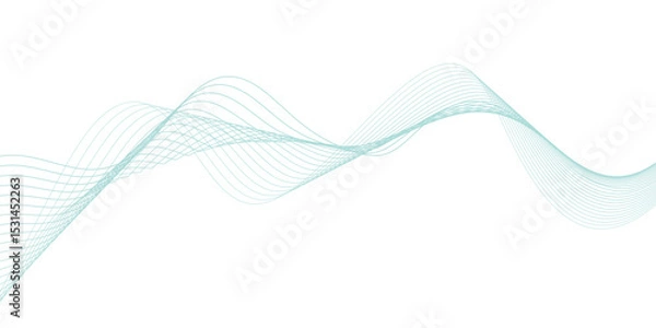 Obraz Abstract green lines on a white background. Modern technology wave design. Vector illustration.	