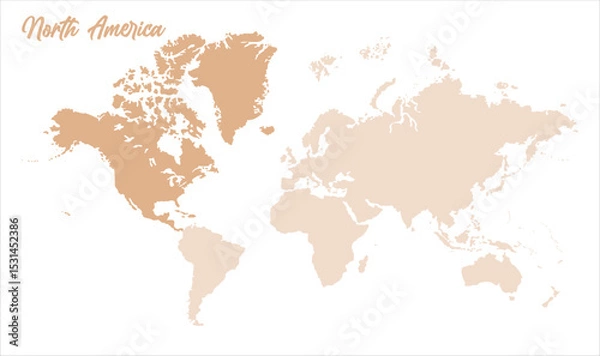 Fototapeta North America in world map-04, Map of North America, highlighted on the world map, North America on the world map, Satellite view, North America's location on the globe.