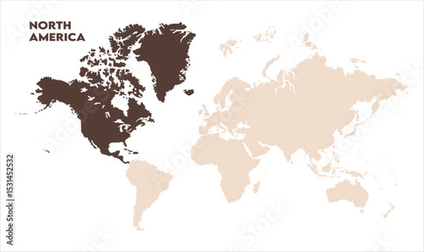Fototapeta North America in world map-07, Map of North America, highlighted on the world map, North America on the world map, Satellite view, North America's location on the globe.