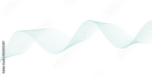 Obraz Abstract green lines on a white background. Modern technology wave design. Vector illustration.	
