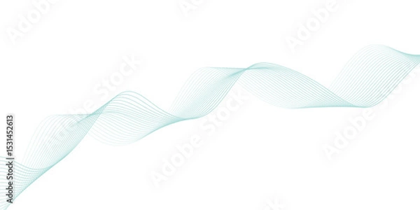 Obraz Abstract green lines on a white background. Modern technology wave design. Vector illustration.	