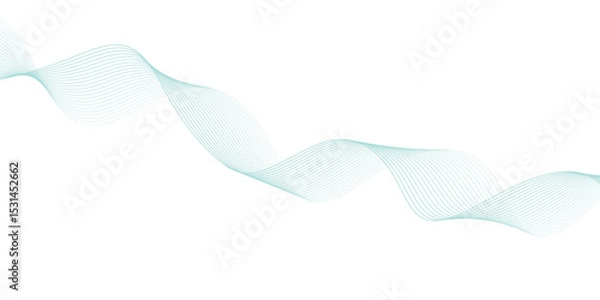 Obraz Abstract green lines on a white background. Modern technology wave design. Vector illustration.	