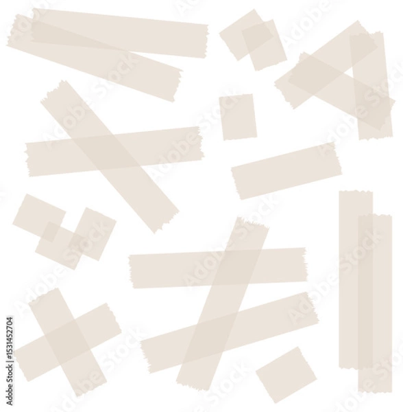 Obraz Set of beige semi-transparent washi tapes isolated on white. Tapes collection in vector. Pieces of decorative tape for scrapbooks. Torn paper