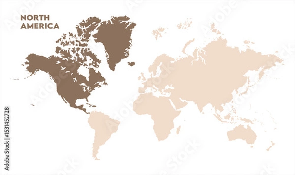 Fototapeta North America in world map-12, Map of North America, highlighted on the world map, North America on the world map, Satellite view, North America's location on the globe.
