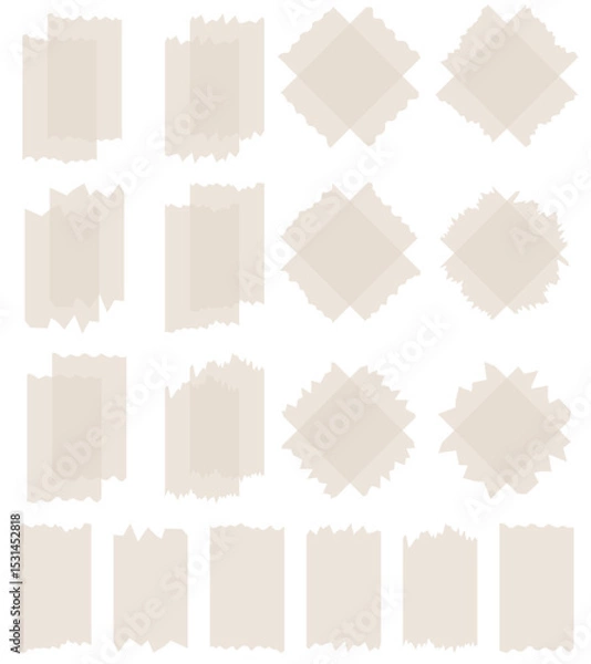 Obraz Set of beige semi-transparent washi tapes isolated on white. Tapes collection in vector. Pieces of decorative tape for scrapbooks. Torn paper