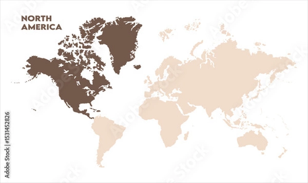 Fototapeta North America in world map-15, Map of North America, highlighted on the world map, North America on the world map, Satellite view, North America's location on the globe.