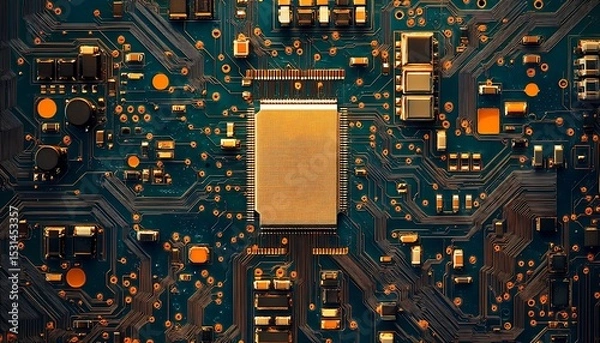 Fototapeta Electronic circuit board close-up. Technology and electronics background.