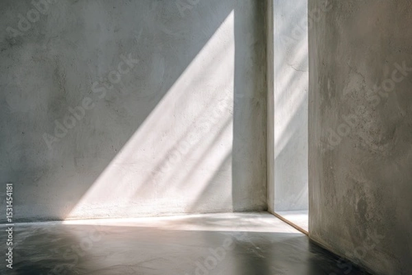 Obraz Sunlight streams into a corner room with gray concrete walls and floor