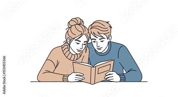Fototapeta Couple Reading Together: A close-up, warm portrayal of a couple, absorbed in the shared experience of reading. The scene evokes feelings of closeness and connection.