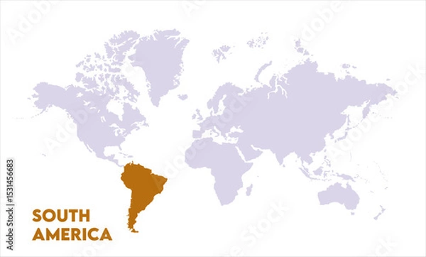 Fototapeta South America highlighted on world map-06, Map of South America, highlighted on the world map, South America on the world map, Satellite view, South America's location on the globe.