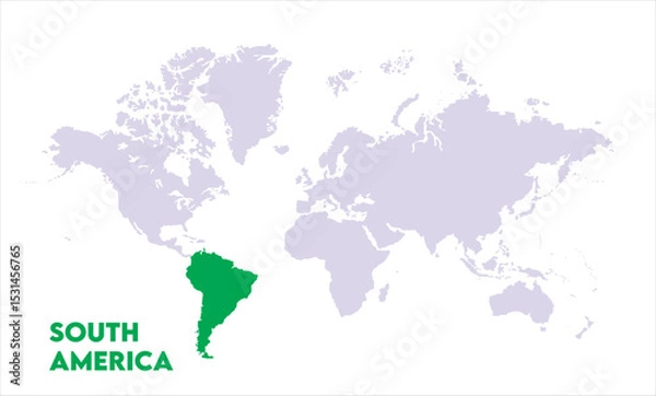 Fototapeta South America highlighted on world map-08, Map of South America, highlighted on the world map, South America on the world map, Satellite view, South America's location on the globe.