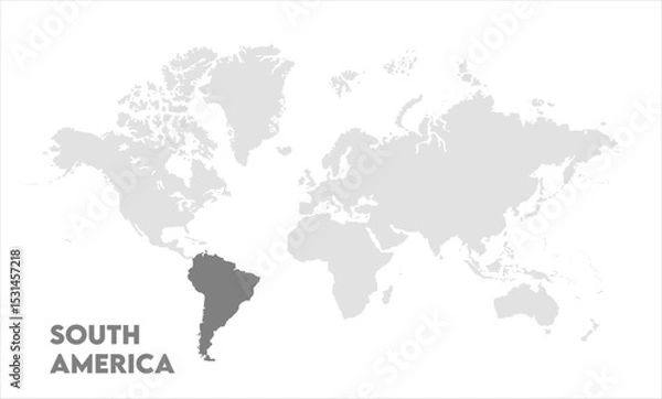 Fototapeta South America in world map-14, Map of South America, highlighted on the world map, South America on the world map, Satellite view, South America's location on the globe.