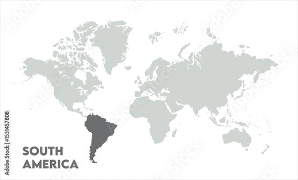 Fototapeta Vector world map with South America-07, Map of South America, highlighted on the world map, South America on the world map, Satellite view, South America's location on the globe.
