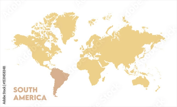 Fototapeta World map with South America focus-11, Map of South America, highlighted on the world map, South America on the world map, Satellite view, South America's location on the globe.