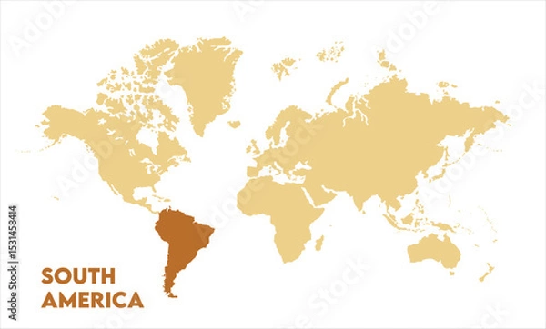 Fototapeta World map with South America focus-13, Map of South America, highlighted on the world map, South America on the world map, Satellite view, South America's location on the globe.