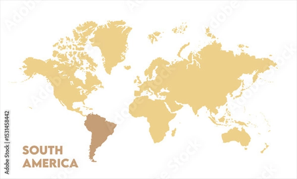 Fototapeta World map with South America focus-14, Map of South America, highlighted on the world map, South America on the world map, Satellite view, South America's location on the globe.