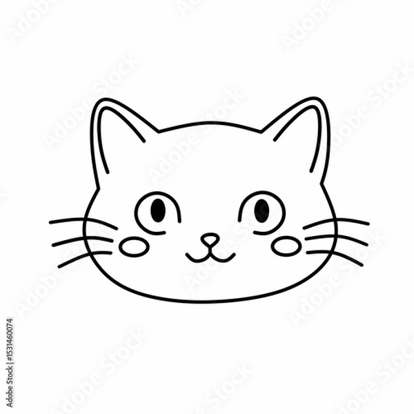 Fototapeta Adorable Cat Face Line Art Simple Cute Kitty Drawing for Coloring Pages, Stickers, and More