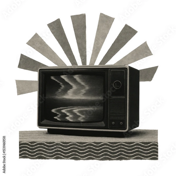 Obraz Vintage TV collage with abstract shapes on transparent background