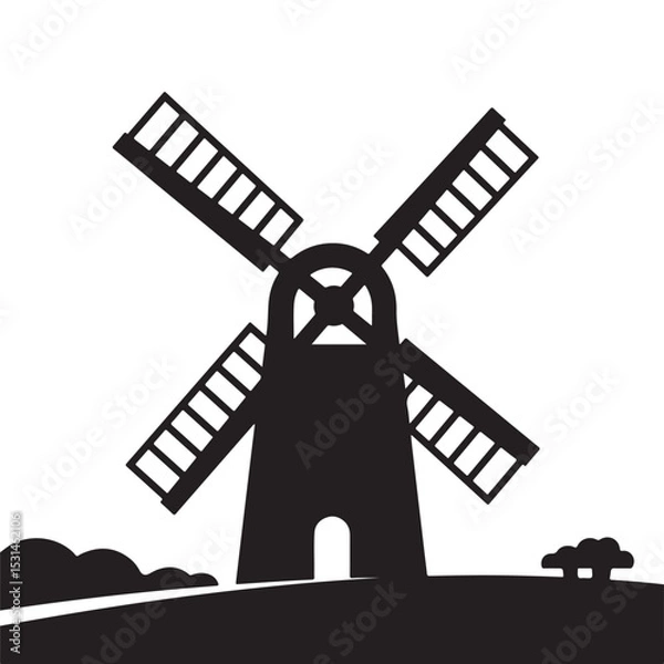 Fototapeta windmill silhouette vector