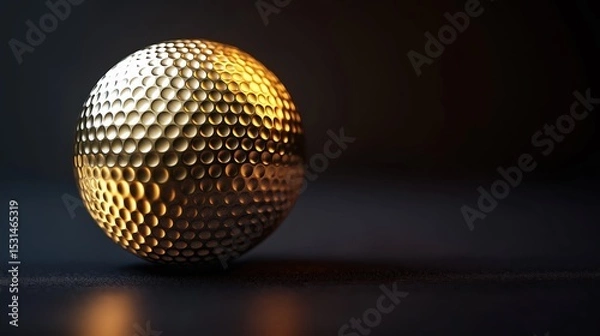 Obraz Close-up of golden golf ball on black background with dramatic lighting. Concept of luxury and sports precision