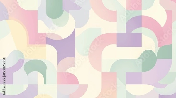 Obraz Soft pastel geometric pattern with curves and rounded edges on white background. Concept of abstract minimalism
