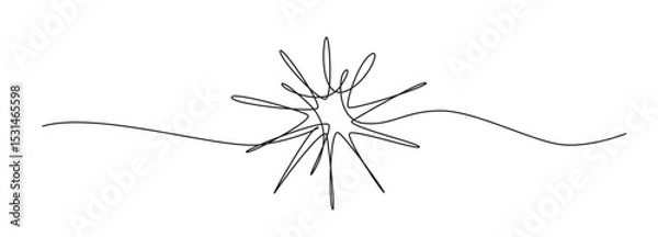 Obraz One line sun vector icon. Continuous sunshine outline, sunrise doodle, summer line illustration