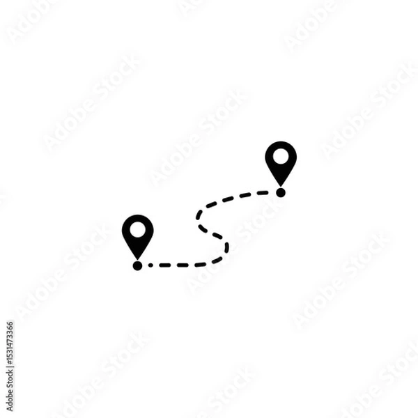 Obraz Navigation route with pins and dotted line in simple design  
