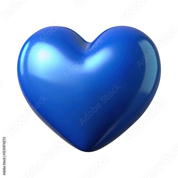Fototapeta blue heart 3d render icon in cartoon plastic style minimal isolated on transparent white background png, clipping path
