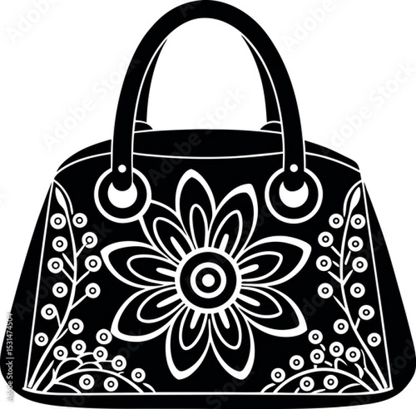 Fototapeta Handbag With Laser Cut Floral Design Shallotte On White Background