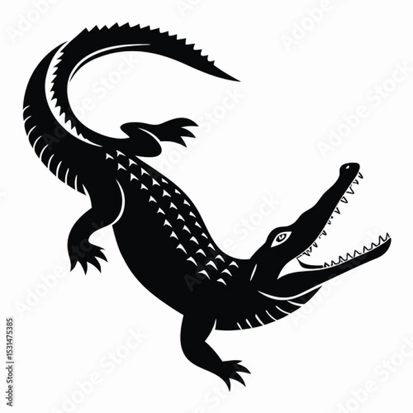 Fototapeta Black silhouette shows an alligator with an open mouth ready to strike on the white background