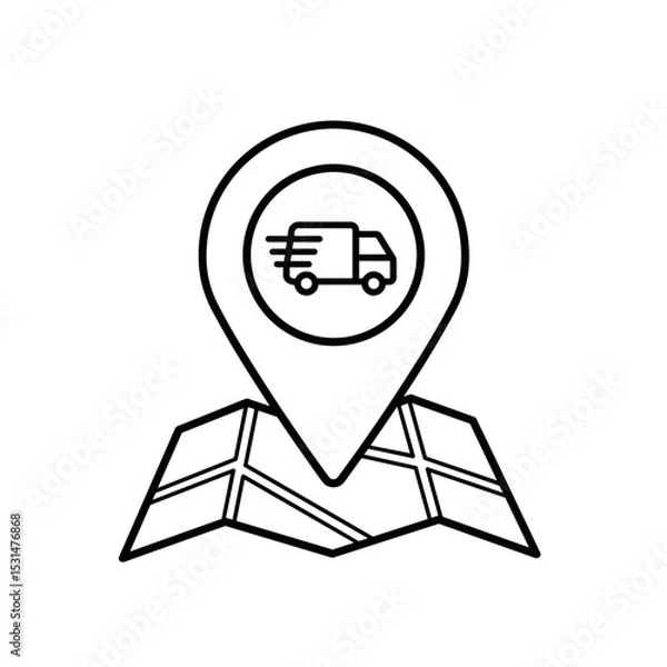 Obraz Delivery truck icon on location pin over map background  