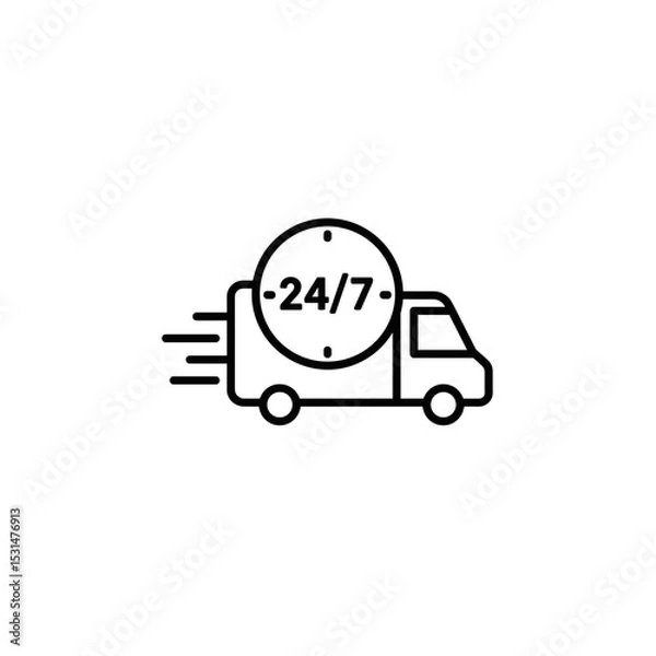 Obraz Delivery truck icon with 24/7 clock symbol for fast service  
