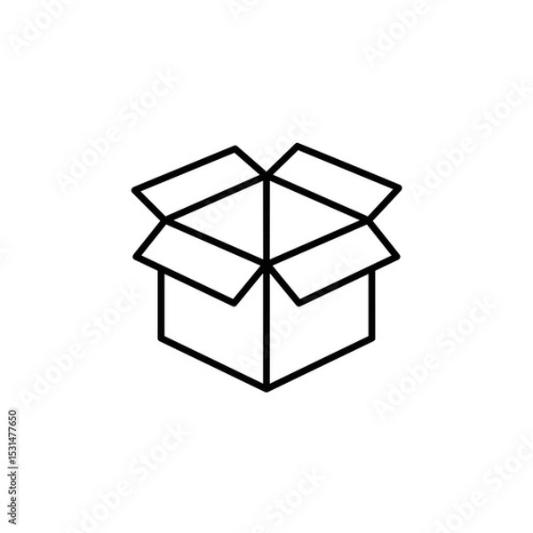 Obraz Open cardboard box icon in minimalist black line design  