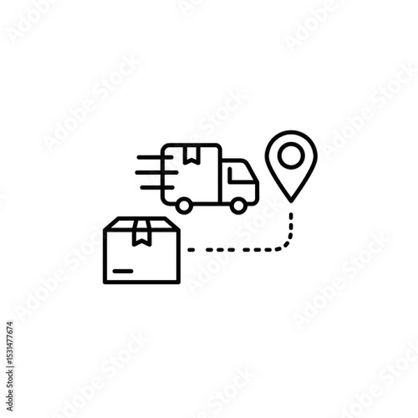 Obraz Delivery truck tracking package with location pin in simple design  