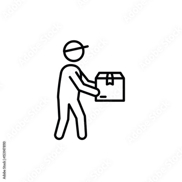 Obraz Delivery person carrying a box in a minimalist line art style  
