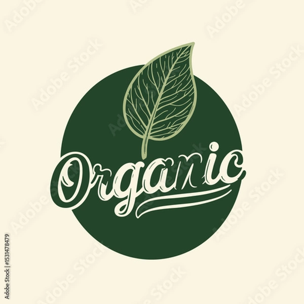 Obraz Organic logo design with leaf on circular green background  